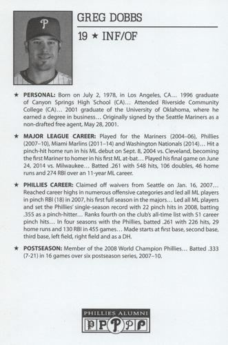 2010-22 Philadelphia Phillies Alumni Photo Cards #NNO Greg Dobbs Back