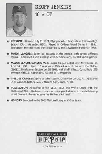 2010-22 Philadelphia Phillies Alumni Photo Cards #NNO Geoff Jenkins Back