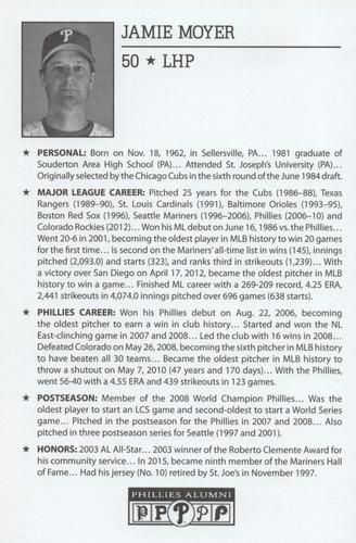 2010-22 Philadelphia Phillies Alumni Photo Cards #NNO Jamie Moyer Back
