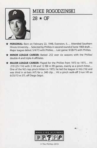 2010-22 Philadelphia Phillies Alumni Photo Cards #NNO Mike Rogodzinski Back