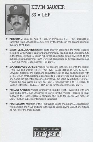 2010-22 Philadelphia Phillies Alumni Photo Cards #NNO Kevin Saucier Back