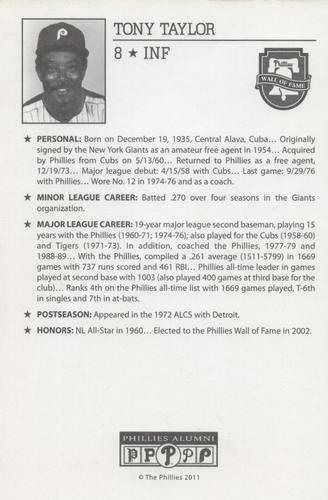 2010-22 Philadelphia Phillies Alumni Photo Cards #NNO Tony Taylor Back