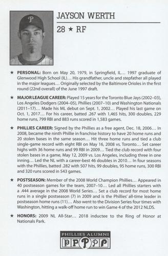 2010-22 Philadelphia Phillies Alumni Photo Cards #NNO Jayson Werth Back