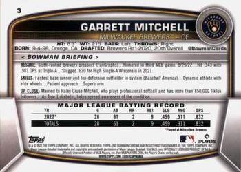 2023 Bowman Chrome #3 Garrett Mitchell Back