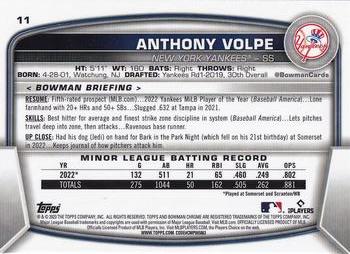 2023 Bowman Chrome #11 Anthony Volpe Back