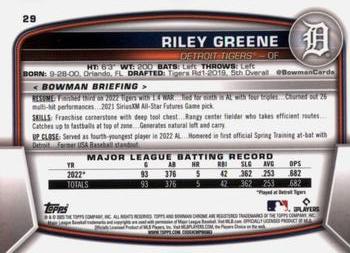2023 Bowman Chrome #29 Riley Greene Back