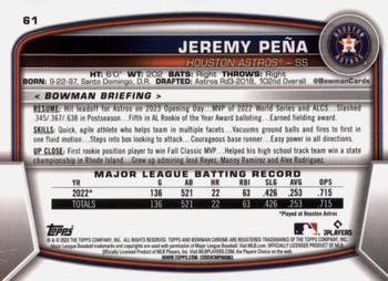 2023 Bowman Chrome #61 Jeremy Peña Back