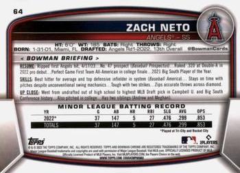 2023 Bowman Chrome #64 Zach Neto Back