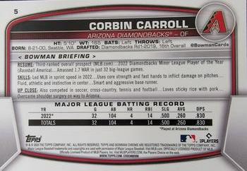2023 Bowman Chrome #5 Corbin Carroll Back