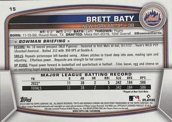 2023 Bowman Chrome #15 Brett Baty Back