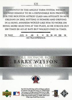 2002 Upper Deck Rookie Debut - 2002 Upper Deck Honor Roll Update #131 Barry Wesson Back