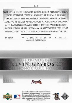 2002 Upper Deck Rookie Debut - 2002 Upper Deck Honor Roll Update #133 Kevin Gryboski Back