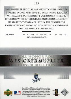 2002 Upper Deck Rookie Debut - 2002 Upper Deck Honor Roll Update #155 Wes Obermueller Back