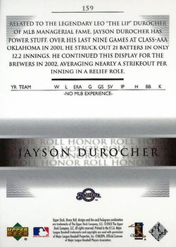 2002 Upper Deck Rookie Debut - 2002 Upper Deck Honor Roll Update #159 Jayson Durocher Back