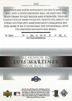 2002 Upper Deck Rookie Debut - 2002 Upper Deck Honor Roll Update #160 Luis Martinez Back