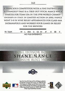 2002 Upper Deck Rookie Debut - 2002 Upper Deck Honor Roll Update #161 Shane Nance Back