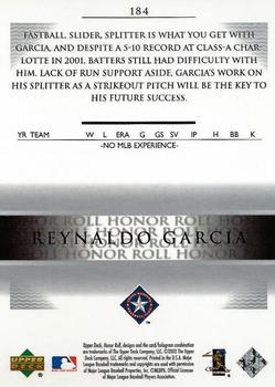 2002 Upper Deck Rookie Debut - 2002 Upper Deck Honor Roll Update #184 Reynaldo Garcia Back