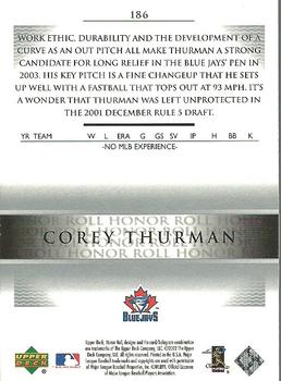2002 Upper Deck Rookie Debut - 2002 Upper Deck Honor Roll Update #186 Corey Thurman Back