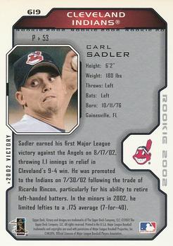2002 Upper Deck Rookie Debut - 2002 Upper Deck Victory Update #619 Carl Sadler Back