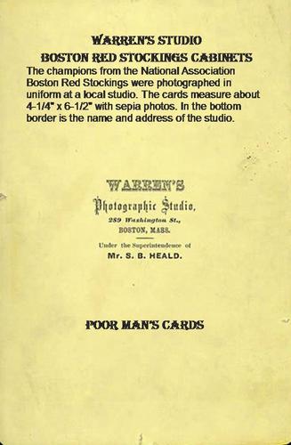 1874 Warren Studio Boston Red Stockings Cabinets #NNO Harry Schafer Back