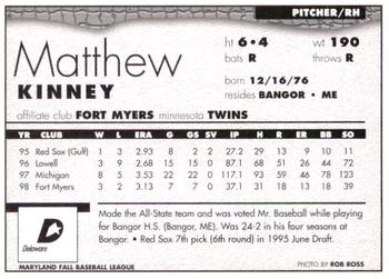 1998 Delaware Stars #NNO Matthew Kinney Back