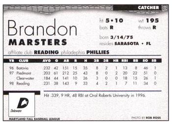 1998 Delaware Stars #NNO Brandon Marsters Back