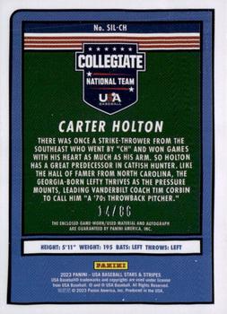 2023 Panini USA Baseball Stars & Stripes - USA Silhouettes Black Gold Signatures Jerseys #SIL-CH Carter Holton Back