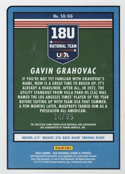 2023 Panini USA Baseball Stars & Stripes - USA Silhouettes Black Gold Signatures Jerseys #SIL-GG Gavin Grahovac Back