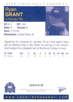 2008 MultiAd Sioux Falls Canaries #9 Ryan Grant Back