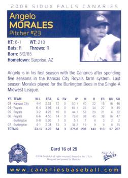 2008 MultiAd Sioux Falls Canaries #16 Angelo Morales Back