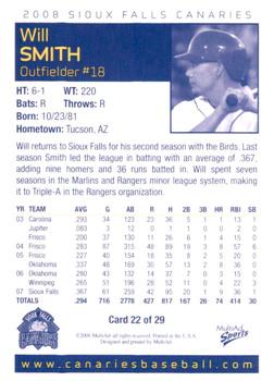 2008 MultiAd Sioux Falls Canaries #22 Will Smith Back