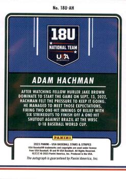 2023 Panini USA Baseball Stars & Stripes - 18U National Team Signatures Holo #18U-AH Adam Hachman Back