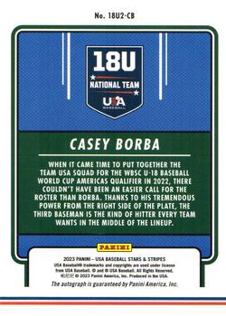 2023 Panini USA Baseball Stars & Stripes - 18U National Team Signatures Holo 2 #18U2-CB Casey Borba Back