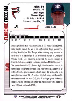 2008 Florence Freedom #NNO Andy Clark Back