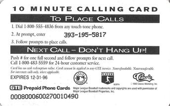 1995 Classic Cal Ripken Jr. $10 Phone Cards #NNO Cal Ripken Jr. Back