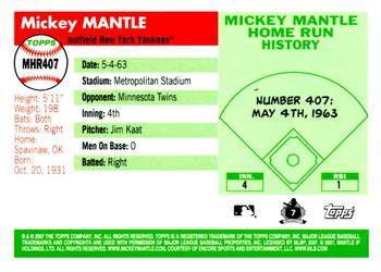 2007 Topps Updates & Highlights - Mickey Mantle Home Run History #MHR407 Mickey Mantle Back