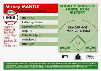 2007 Topps Updates & Highlights - Mickey Mantle Home Run History #MHR408 Mickey Mantle Back