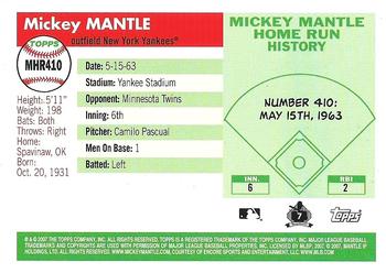 2007 Topps Updates & Highlights - Mickey Mantle Home Run History #MHR410 Mickey Mantle Back