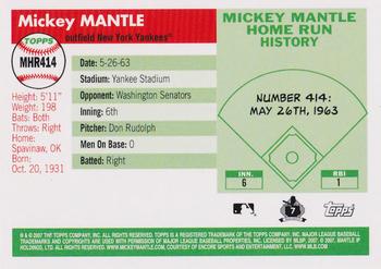 2007 Topps Updates & Highlights - Mickey Mantle Home Run History #MHR414 Mickey Mantle Back