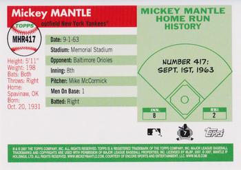 2007 Topps Updates & Highlights - Mickey Mantle Home Run History #MHR417 Mickey Mantle Back