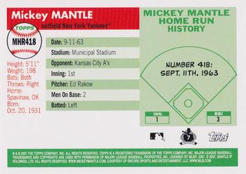 2007 Topps Updates & Highlights - Mickey Mantle Home Run History #MHR418 Mickey Mantle Back