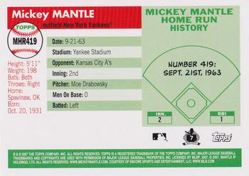 2007 Topps Updates & Highlights - Mickey Mantle Home Run History #MHR419 Mickey Mantle Back