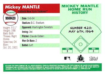 2007 Topps Updates & Highlights - Mickey Mantle Home Run History #MHR420 Mickey Mantle Back