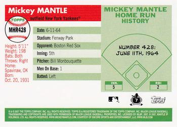 2007 Topps Updates & Highlights - Mickey Mantle Home Run History #MHR428 Mickey Mantle Back