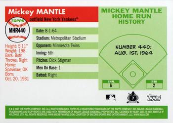 2007 Topps Updates & Highlights - Mickey Mantle Home Run History #MHR440 Mickey Mantle Back