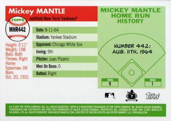 2007 Topps Updates & Highlights - Mickey Mantle Home Run History #MHR442 Mickey Mantle Back