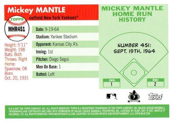 2007 Topps Updates & Highlights - Mickey Mantle Home Run History #MHR451 Mickey Mantle Back