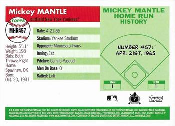2007 Topps Updates & Highlights - Mickey Mantle Home Run History #MHR457 Mickey Mantle Back