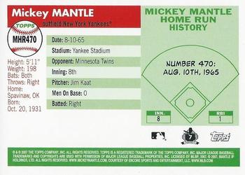 2007 Topps Updates & Highlights - Mickey Mantle Home Run History #MHR470 Mickey Mantle Back