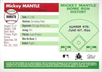 2007 Topps Updates & Highlights - Mickey Mantle Home Run History #MHR478 Mickey Mantle Back